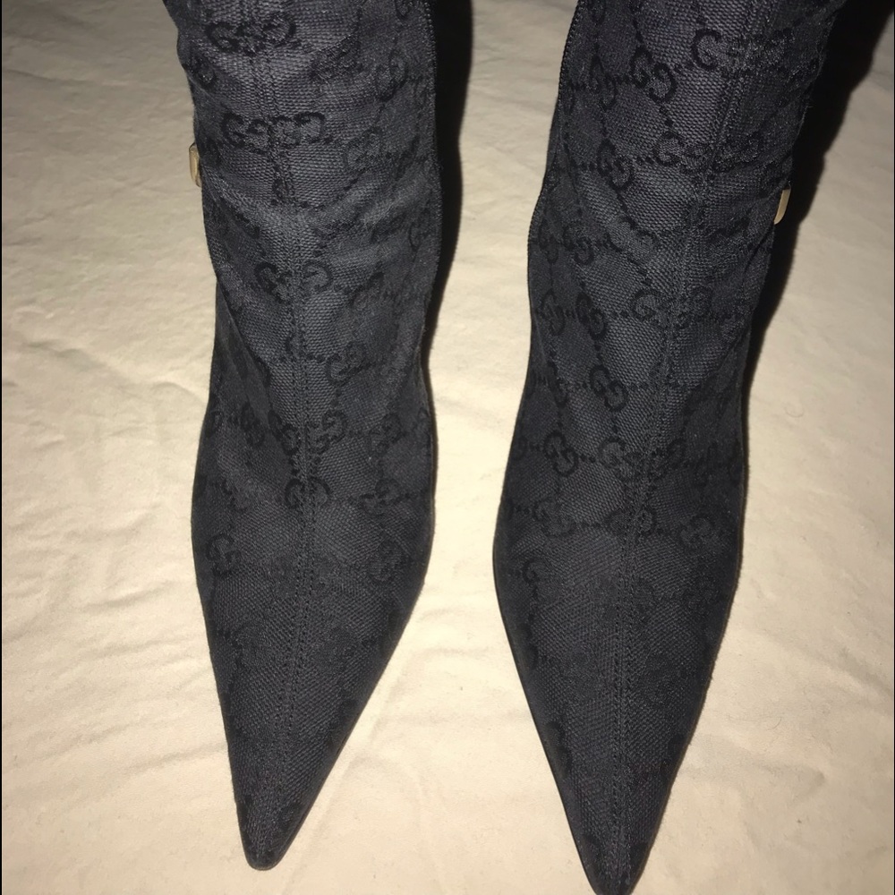 Gucci Women’s GG Monogram Canvas Leather Boots - Picture 2 of 8